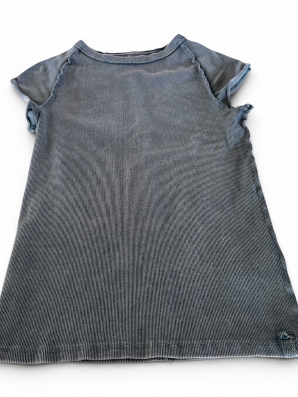 We The Free by Free People Ribbed Tee Blue Mineral Wash Raw Edge Top Medium